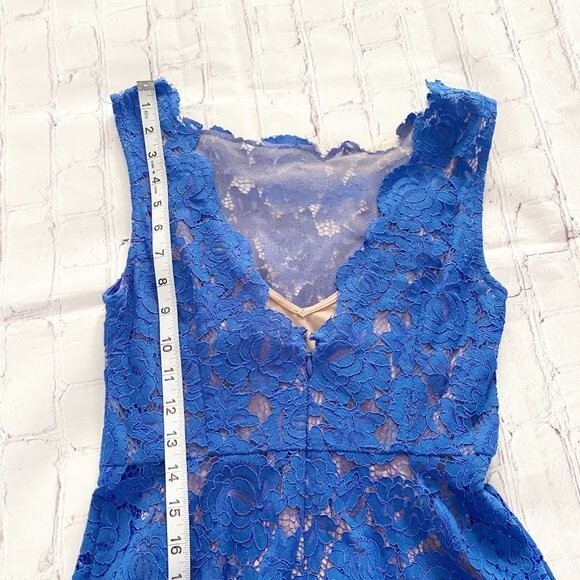 Anthropologie Tracy Reese Cerulean Sky Cobalt Blue Lace Asymmetrical Midi Dress - Picture 8 of 11